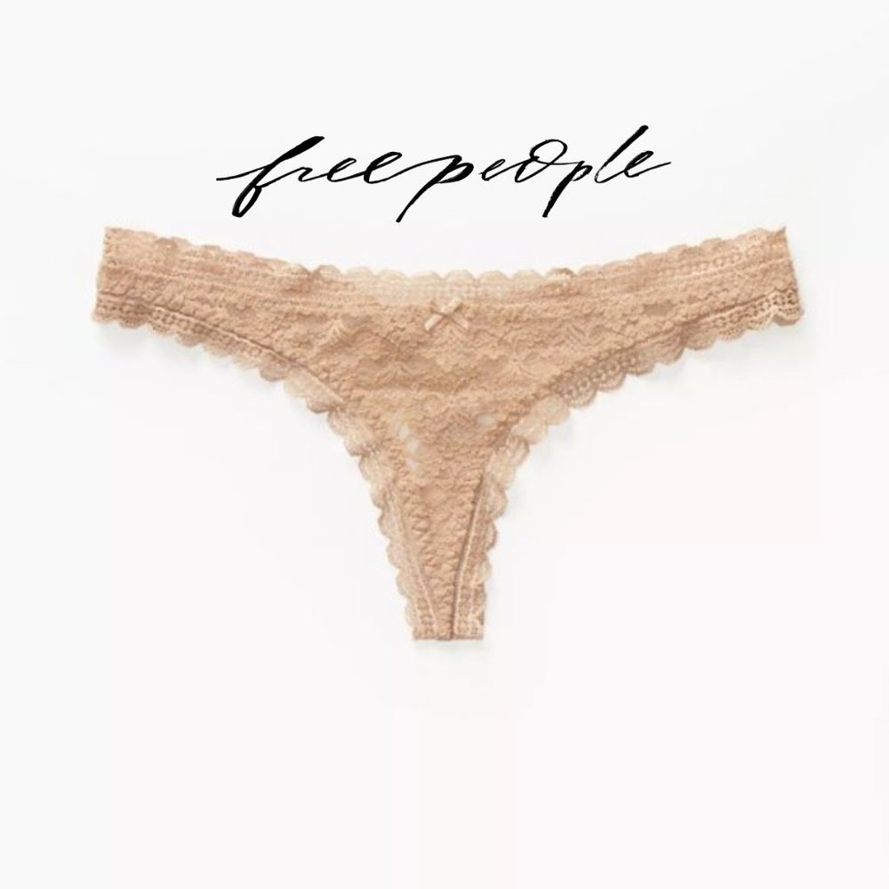 Free People Lace Thong Panties Nude Medium NEW SEALED PKG